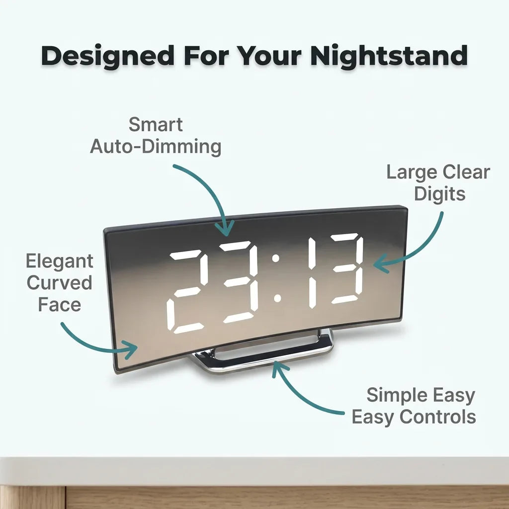 EasyTime™ - Bedside Alarm Clock with Auto-Dimming Curved LED Display