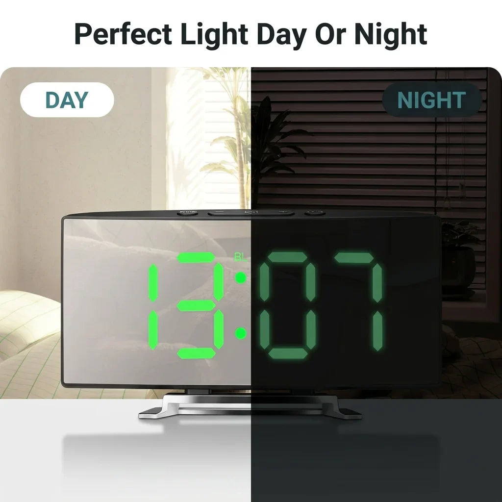 EasyTime™ - Bedside Alarm Clock with Auto-Dimming Curved LED Display