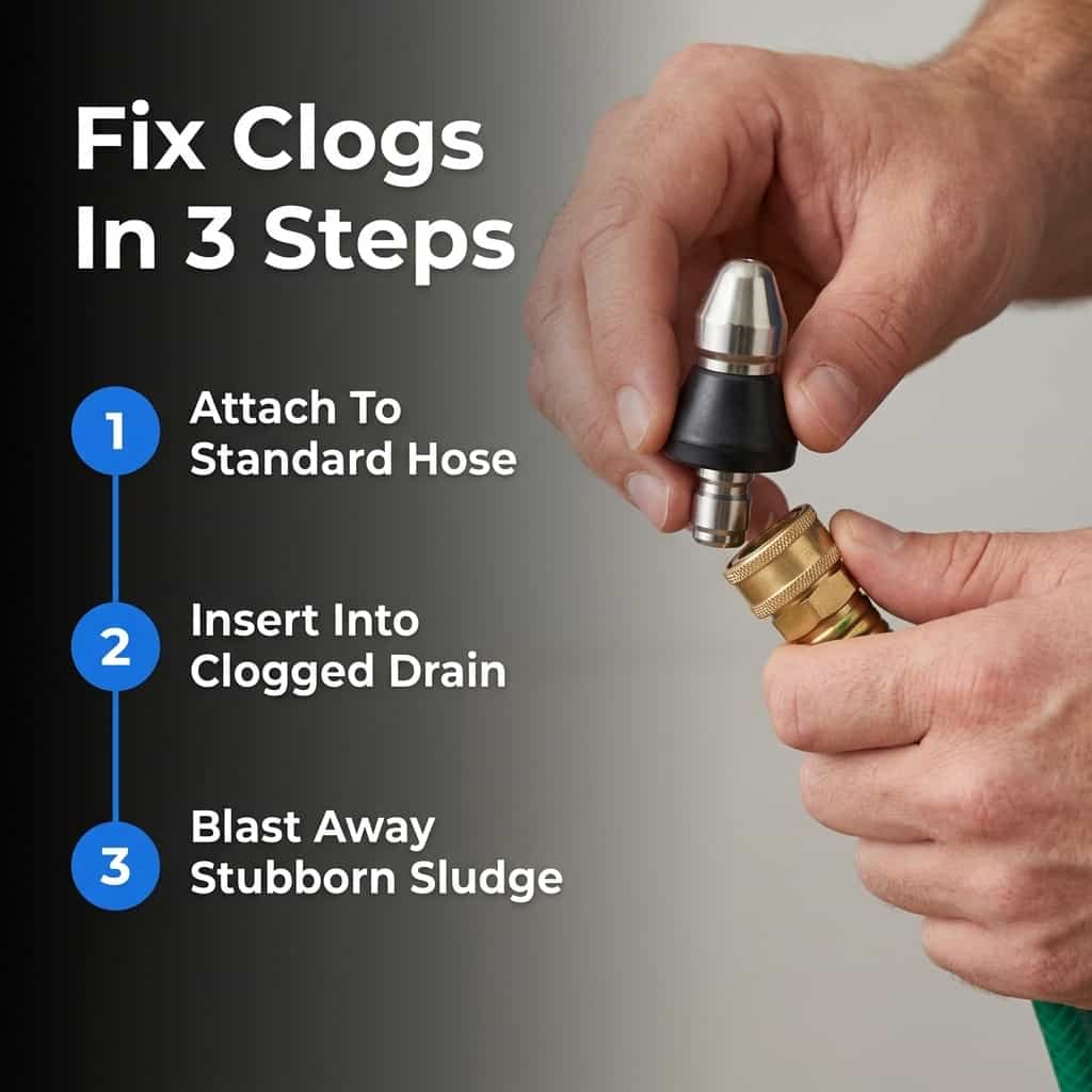High Pressure Drain Nozzle - Clear clogs instantly