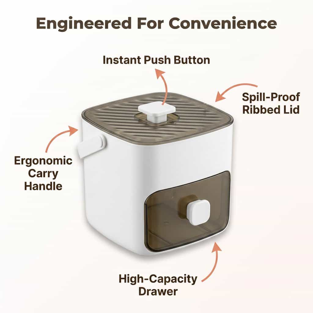 Push Button Ice Box - Mess-Free, Odor-Proof Storage