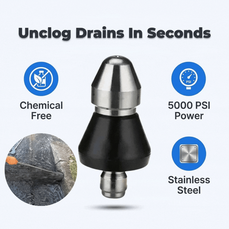 High Pressure Drain Nozzle - Clear clogs instantly