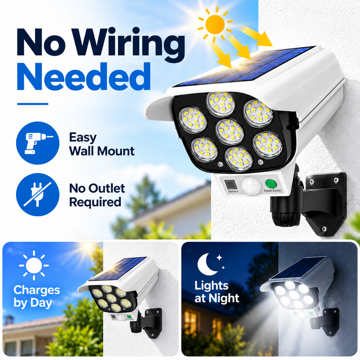 🚨 SunSentry – Solar Simulated Surveillance Camera Light with Motion Sensor, Remote Control & No Wiring ☀️