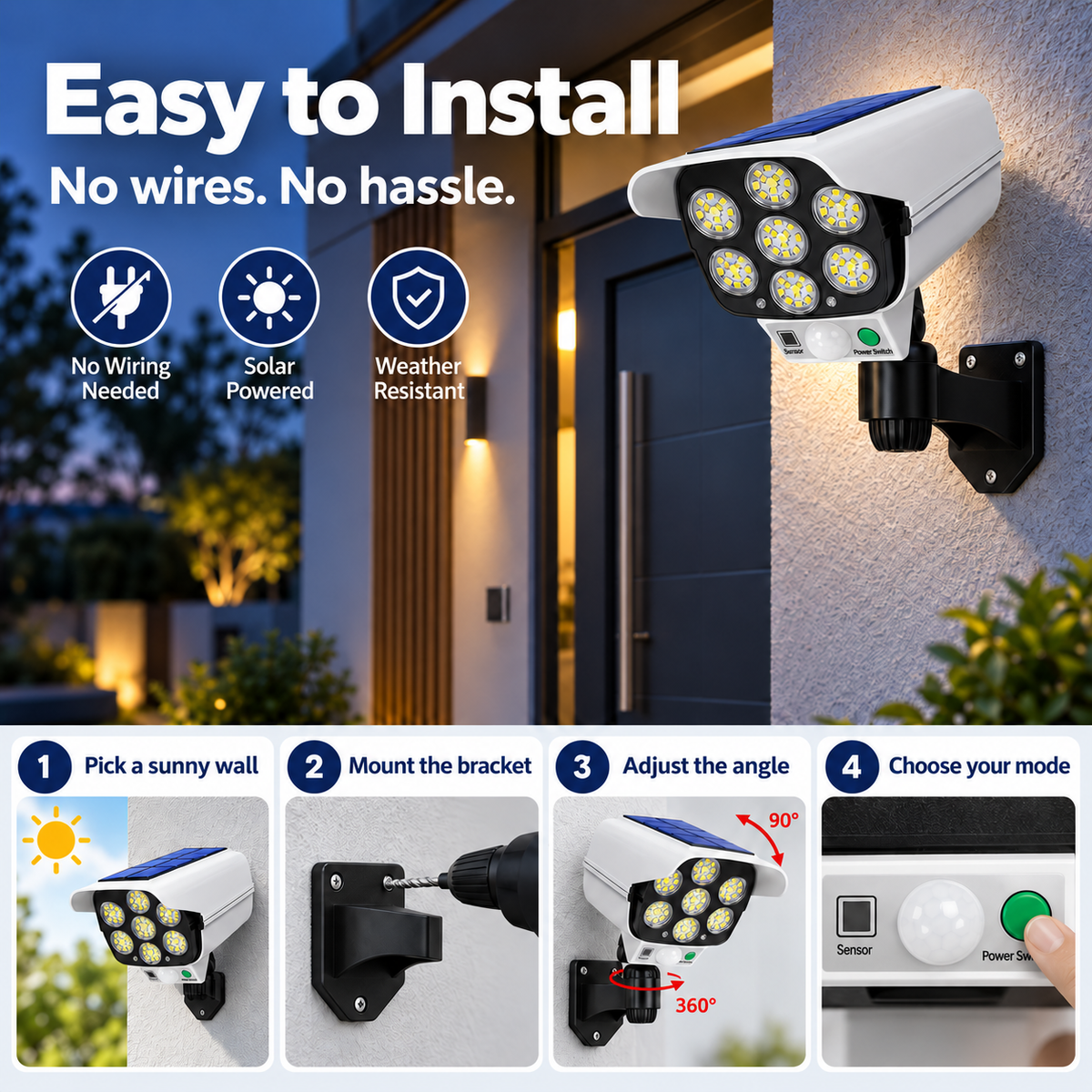 🚨 SunSentry – Solar Simulated Surveillance Camera Light with Motion Sensor, Remote Control & No Wiring ☀️